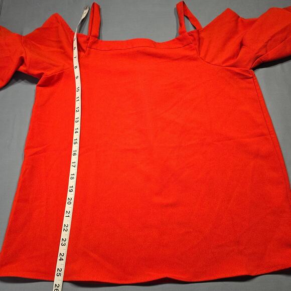 Essentials Bold Tomato Red Shirt Strappy Cold Shoulder Short Sleeve Women Size M - Picture 7 of 9